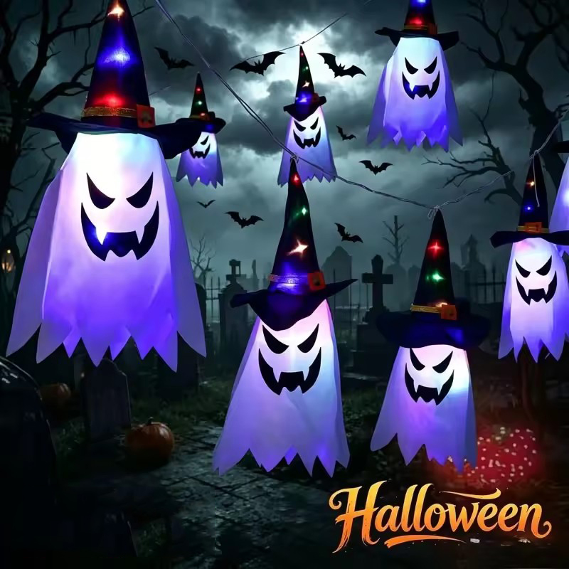 Outdoor Lighting Gazebo - Halloween Glowing Witch Hat Lanterns Hanging