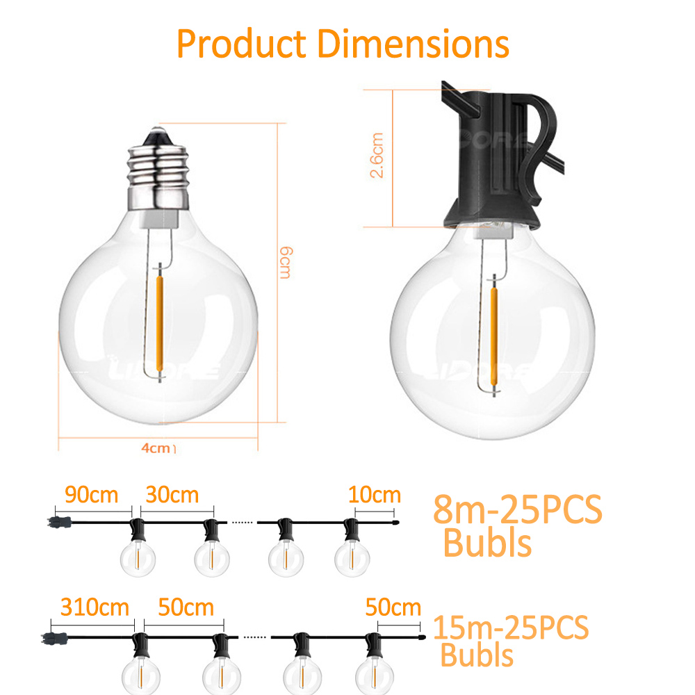 25FT/50FT G40 Clear Globe Bulb - String Light Bistro ulasan dan harga